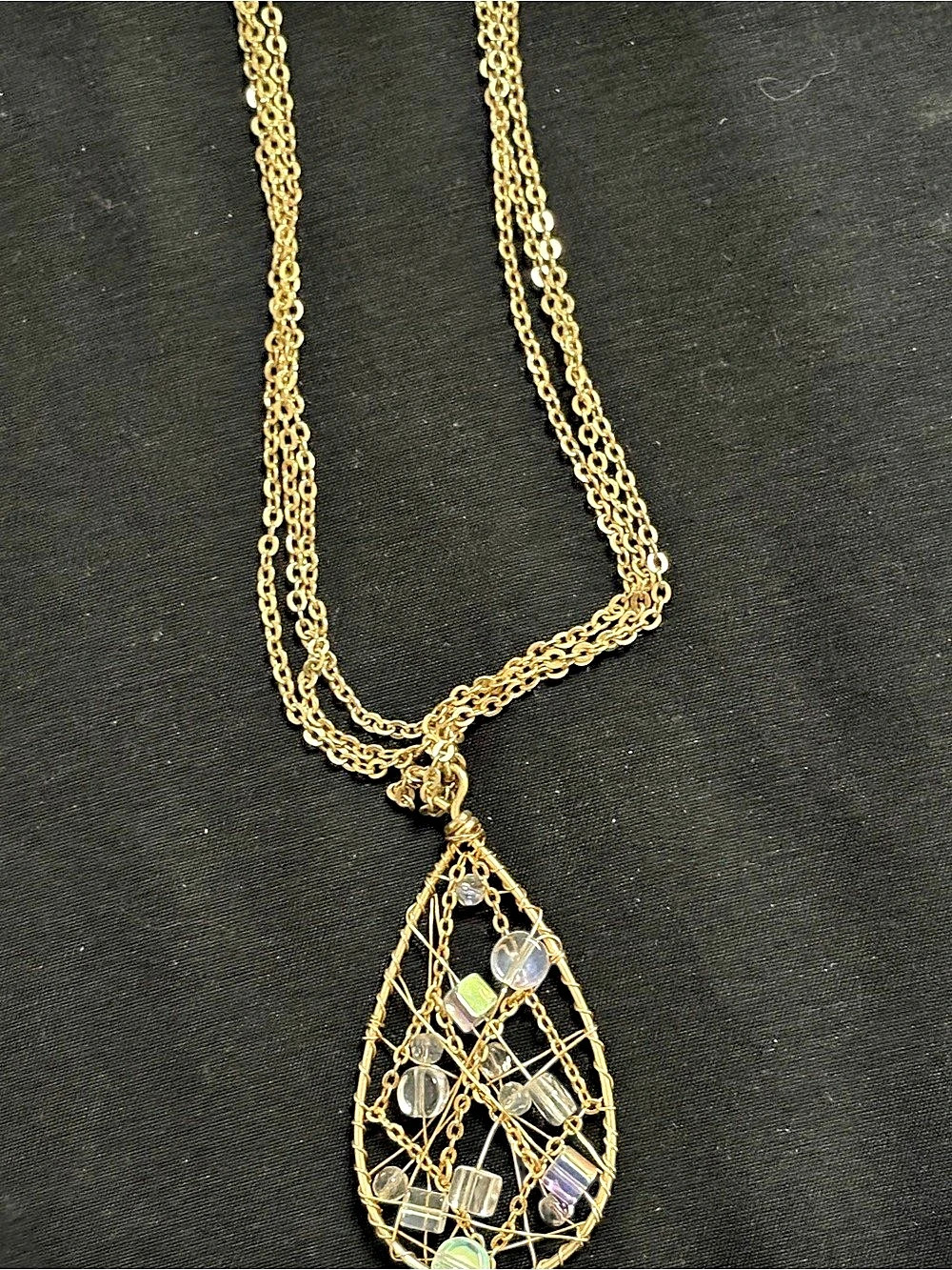 Multicolor Beaded Teardrop Pendant Necklace